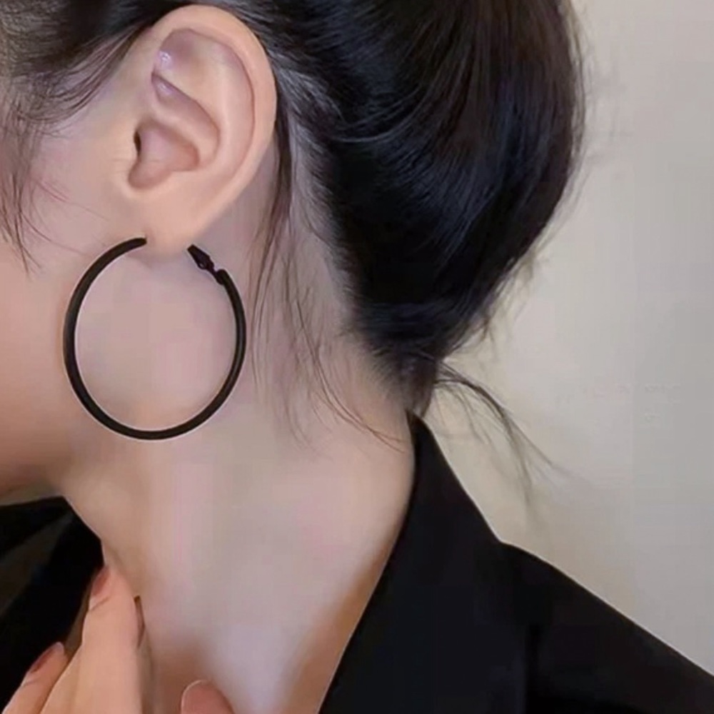 Black 2” Clasp Closure Hoop Earrings - Picture 2 of 7